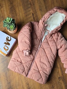 Girls Quilted Hooded Puffer Jacket - Dusty Rose Cat & Jack XS (4/5)